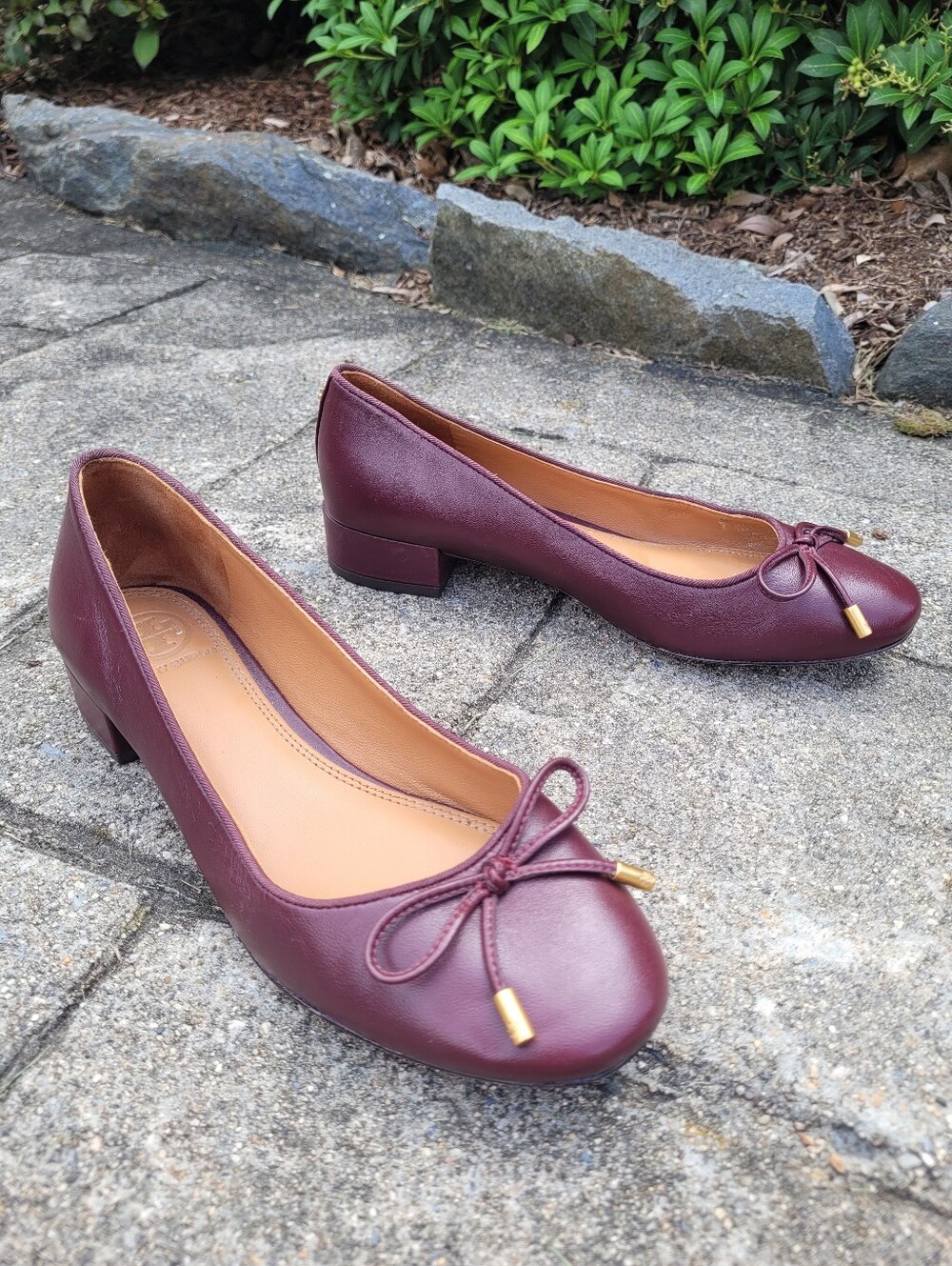 Tory Burch Brooke Bow 25mm Ballet Nappa Leather Low Heels